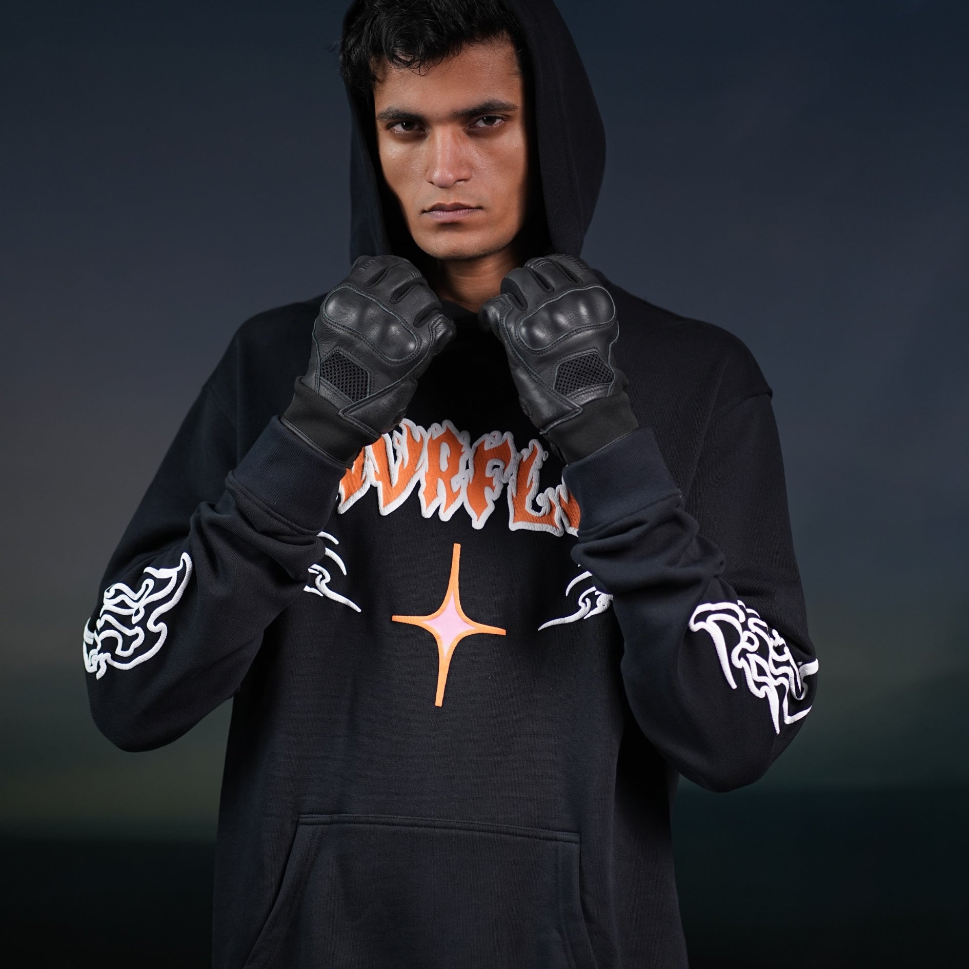 wings on fire hoodie - black