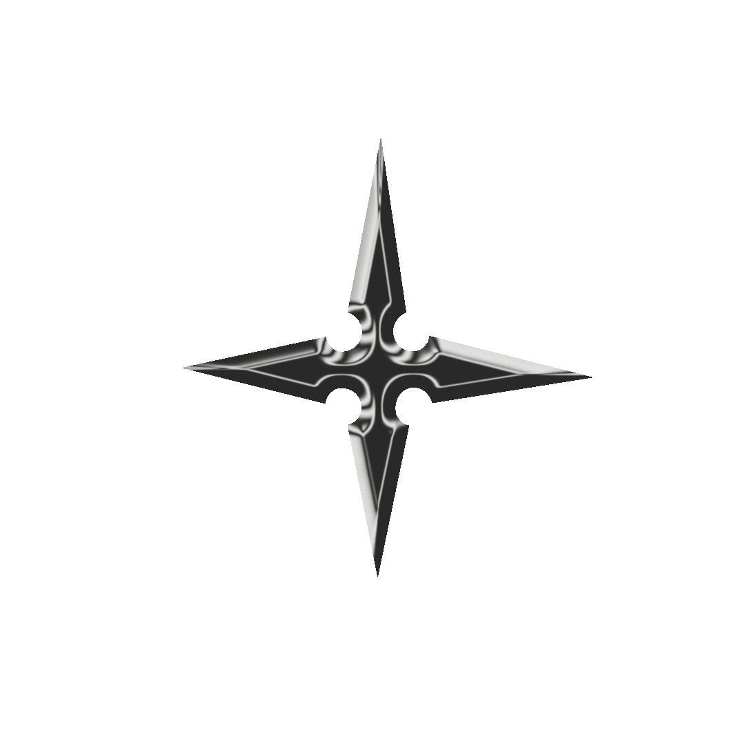 Black and silver stylized four-pointed star logo design for streetwear clothing collection