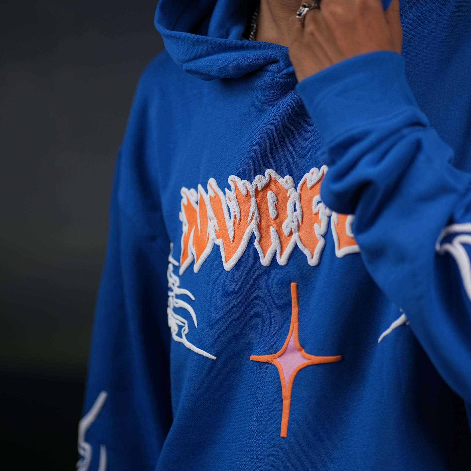 Suppliers フレイムデザイン フーディ Wings on Fire Hoodie Blue — Flame Graphic Oversized Hoodie | NVRFLD