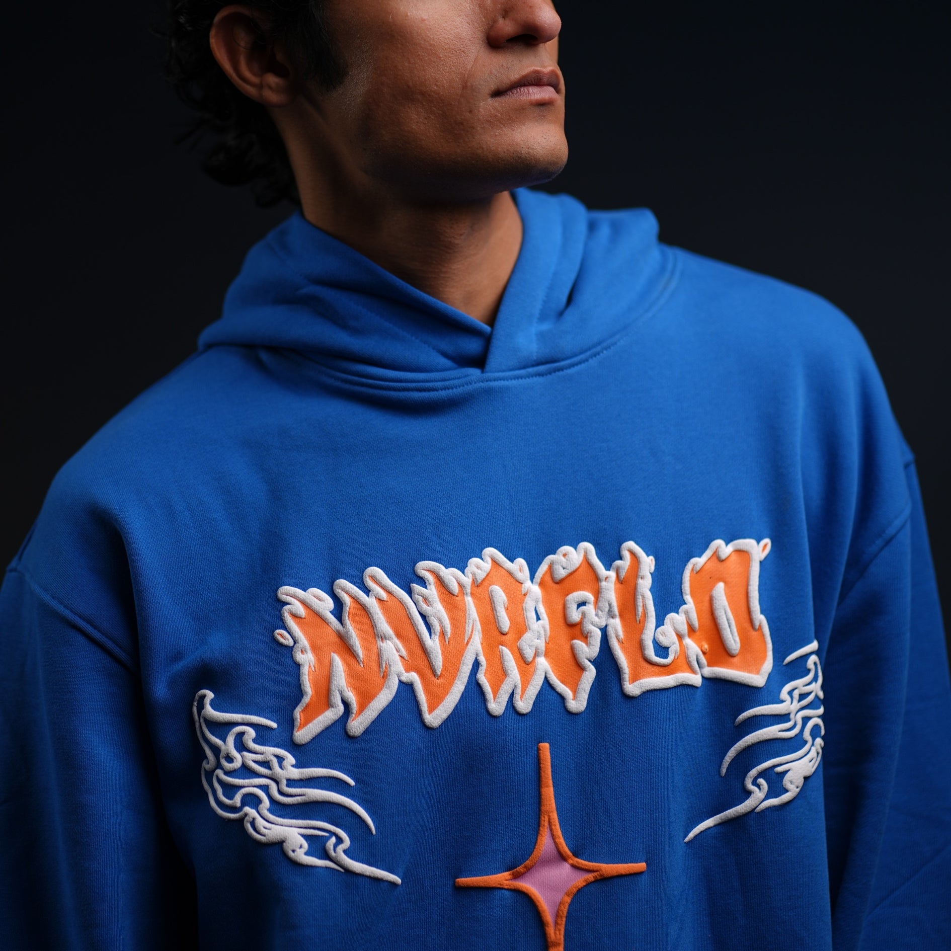 Wings on Fire Hoodie Blue — Flame Graphic Oversized Hoodie | NVRFLD