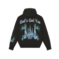 Black God hoodie statement piece with blue gothic castle and God's Got You text on back