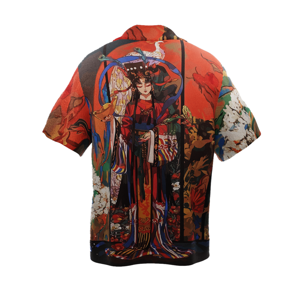 NVRFLD miyuki japanese shirt featuring vibrant traditional Japanese artwork with intricate details on back