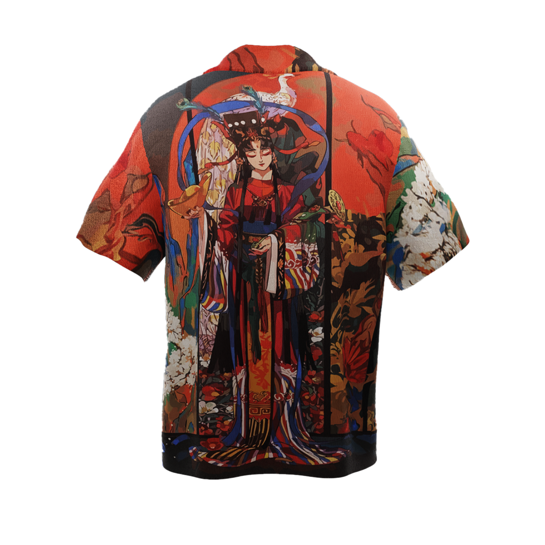 NVRFLD miyuki japanese shirt featuring vibrant traditional Japanese artwork with intricate details on back
