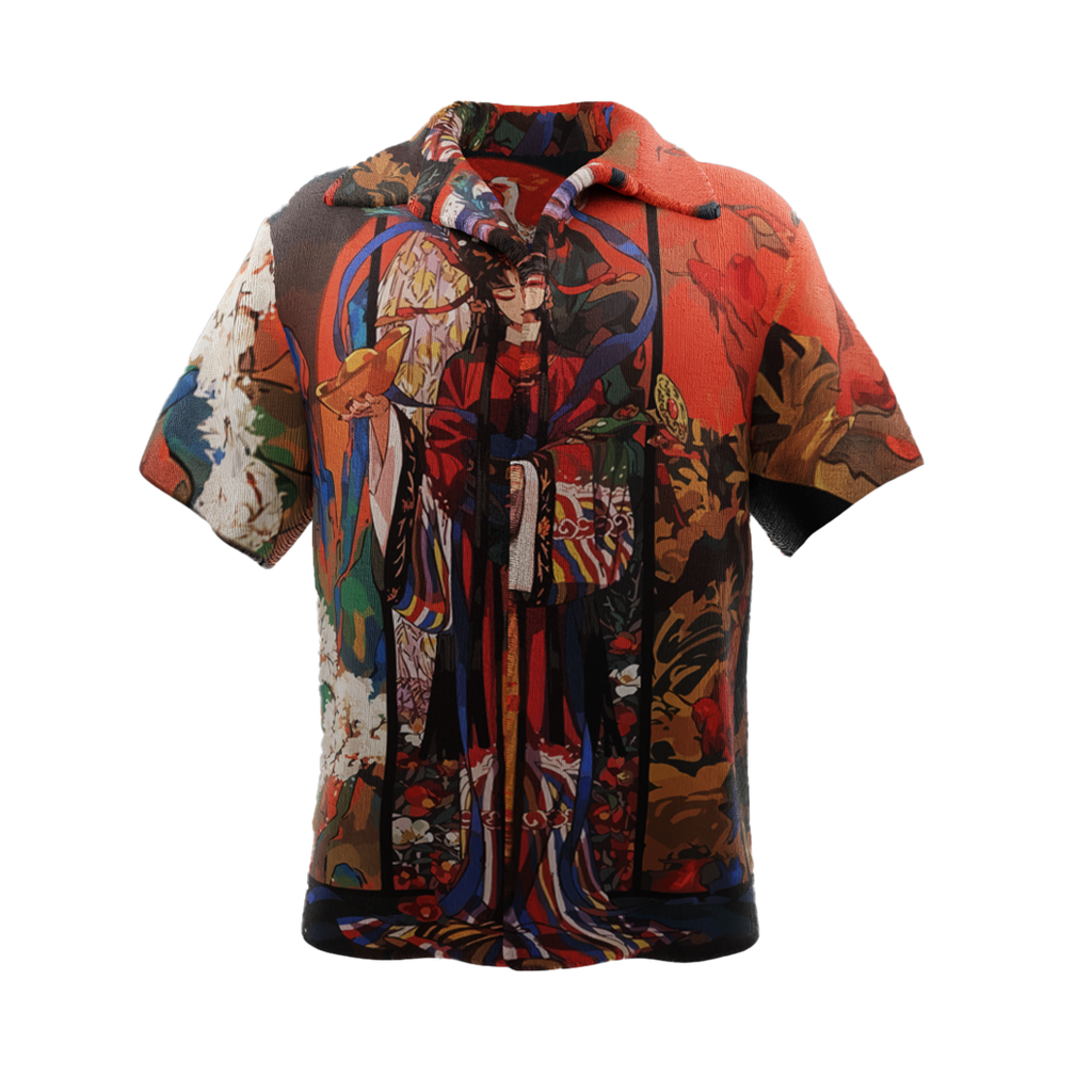 NVRFLD miyuki japanese shirt featuring colorful traditional Japanese art on a short-sleeve design
