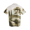 NVRFLD artistic landscape shirt featuring a detailed scenic nature print on the back in earth tones