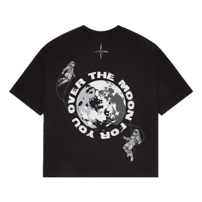NVRFLD black astro graphic tee featuring moon and two astronauts design on back