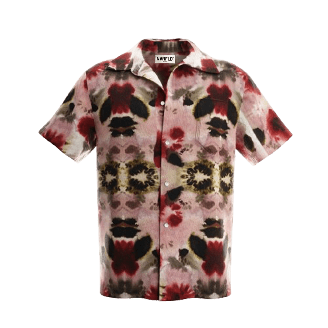 NVRFLD floral statement shirt with short sleeves and abstract red black and beige floral print