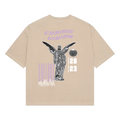 NVRFLD modern graphic tee with beige color and cosmic vision angel wing design on back