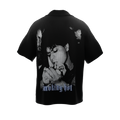 Black shah rukh khan print shirt by NVRFLD featuring a smoking Shah Rukh Khan graphic and working hot text